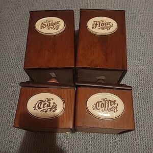 Vintage Pfaltzgraff Wooden Canisters Set of 4 Canisters Lids Inserts